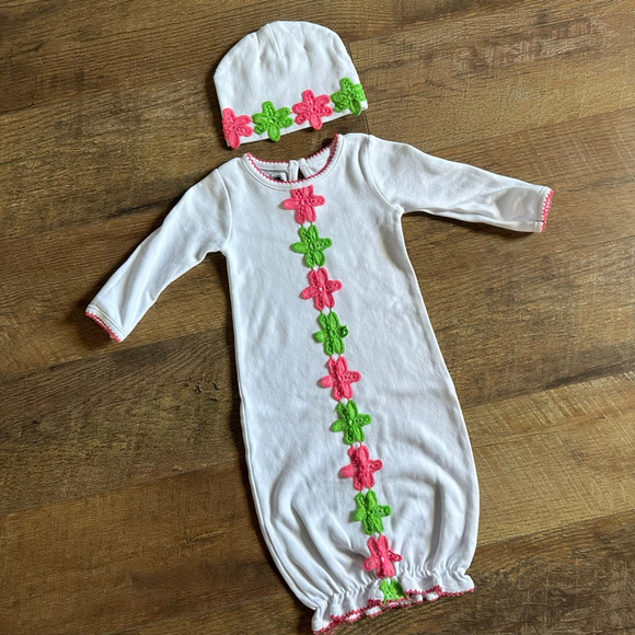 Baby Mud Pie Bodysuit 3-6 Months White Pink Green Floral - Picture 3 of 15